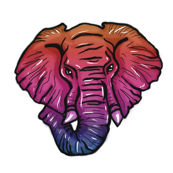 Hoofd van de olifant felle kleur gestileerd — Stockfoto
