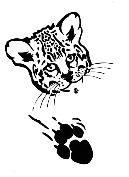 Leopard  face with paw and claw mark black — ストックベクタ