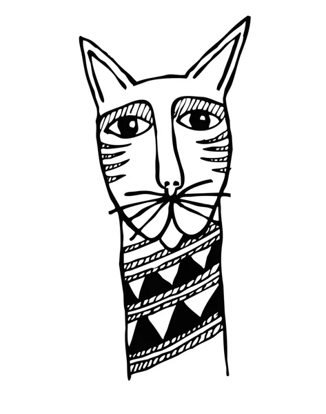 Gestileerde kat zwart-wit maori stijl — Stockvector
