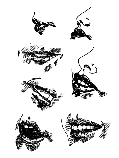 Set creion desen buze. Schiță realistă . — Vector de stoc