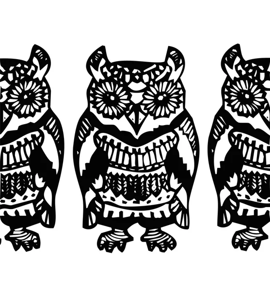 Simple dessin à la main Hibou Croquis motif bleu noir — Image vectorielle