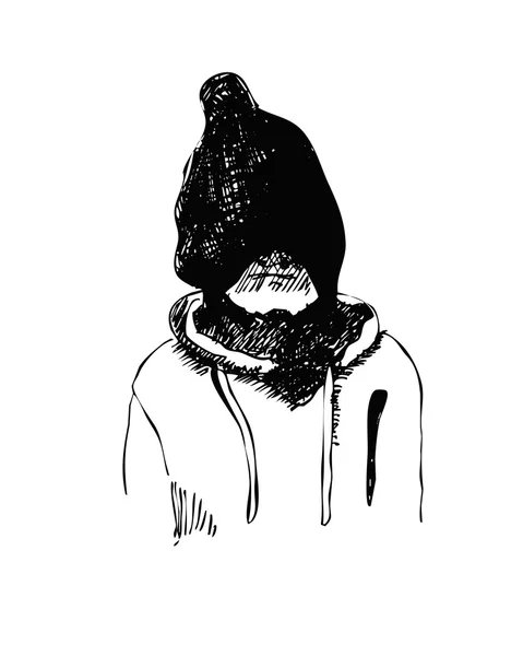 Bosquejo dibujado a mano de niño en sombrero de invierno — Vector de stock