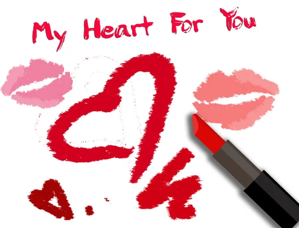 Valentines Day card with lipstick inscription — Stock Photo, Image