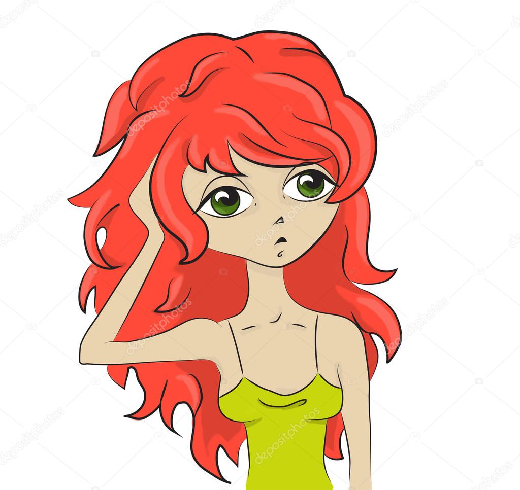 cartoon sexy flat cute ginger red head girl