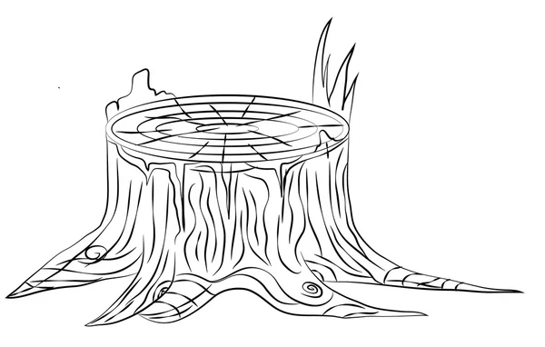 手描き下ろし古い切り株、黒と白の概要 — ストックベクタ