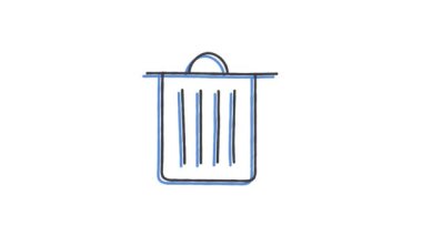 Çöp tenekesi sembolü bir satırda bir kalemle elle çizilmiş. Özet simgesi. 