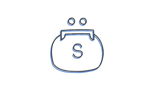 Muntportemonnee symbool met de hand getekend met een potlood in een lijn. Overzicht icoon. — Stockvideo