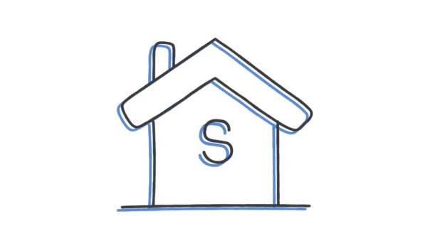 Символ жилого дома нарисован вручную карандашом в одной строке. Значок контура. — стоковое видео
