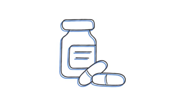 Símbolo de frasco de medicina dibujado a mano con un lápiz en una línea. Icono del esquema. — Vídeos de Stock
