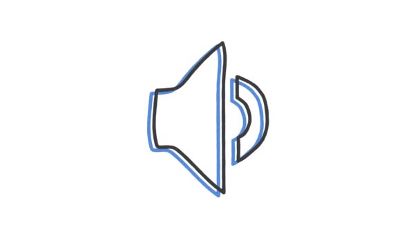 Lautsprechersymbol, von Hand mit Bleistift in einer Zeile gezeichnet. Umrisssymbol. — Stockvideo