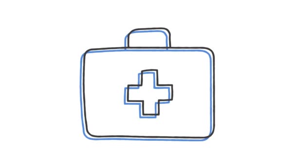 Medical suitcase symbol drawn by hand with a pencil in one line. Outline icon. — Stock Video