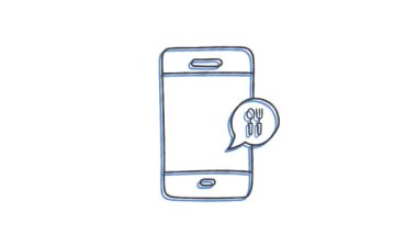 Tek satırda kalemle çizilmiş akıllı telefon sembolünden yemek sipariş etmek.. 