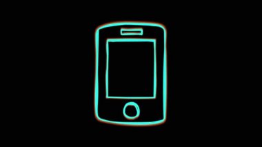 Parlak neon akıllı telefon işareti ana hatlarıyla elle çizilmiş. Çizim, TV arızası.