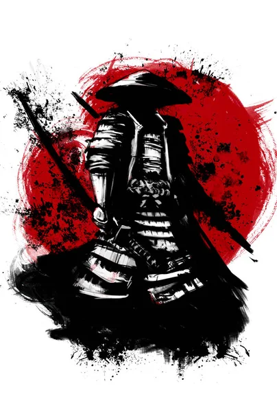 Ein Anmutiger Samurai Krieger Mit Kegelförmigem Hut Und Zwei Schwertern — Stockfoto