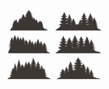 Set of vintage pine tree silhouettes, Vector trees elements for forest landscape,  design for mobile apps or games vector Illustration clipart
