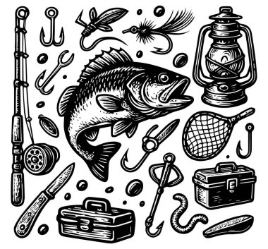 Çıkartma macerası kamp malzemeleri simge şablonu logosu