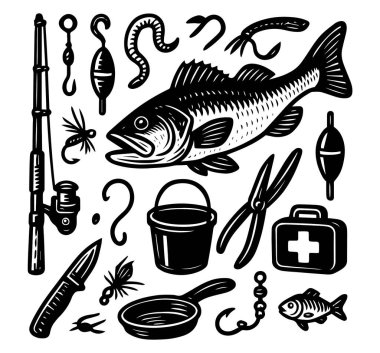 Çıkartma macerası kamp malzemeleri simge şablonu logosu