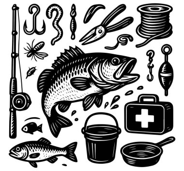 Çıkartma macerası kamp malzemeleri simge şablonu logosu