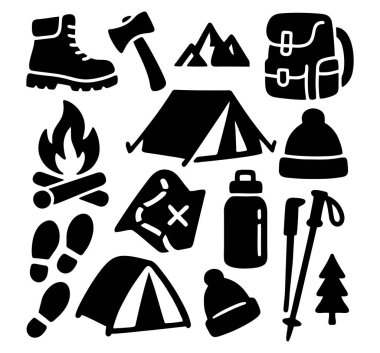 Çıkartma macerası kamp malzemeleri simge şablonu logosu
