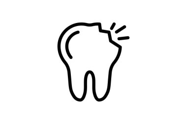 Kırık diş simgesi siyah ana hatlı vektör çizimi