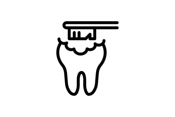 Brushing Tooth Icon Black Outline Vector Illustration — Stock Vector