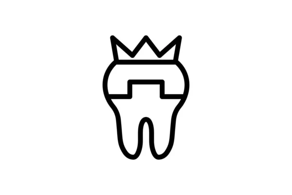 Crown Tooth Icon Black Outline Vector Illustration — Stockvector