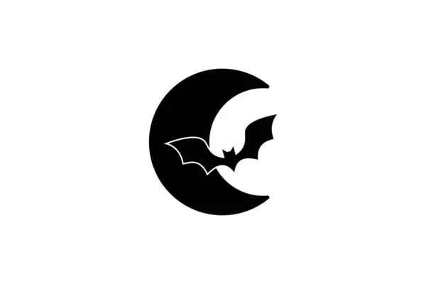 Luna Murciélago Icono Negro Lleno Vector Halloween — Vector de stock