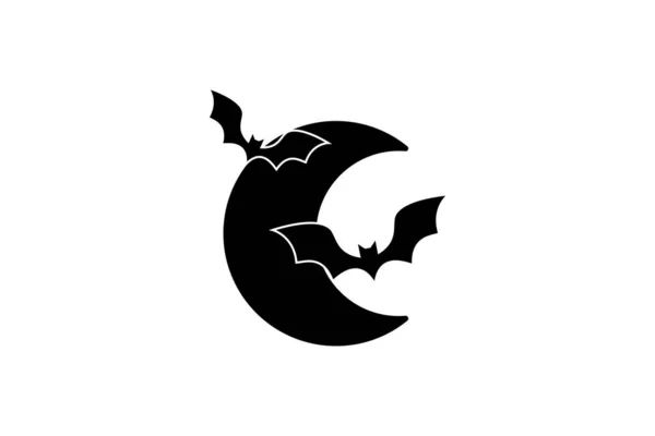 Luna Murciélago Icono Negro Lleno Vector Halloween — Vector de stock