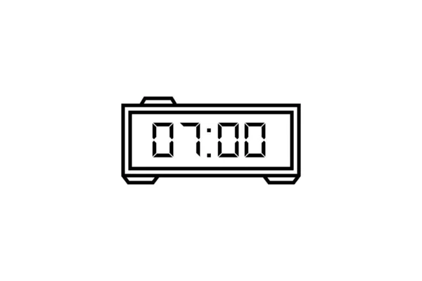 Digital Led Reloj Icono Negro Contorno Vector Illustrator Alarma — Vector de stock