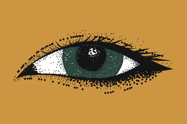 Handgezeichnete Vektorillustration Eines Auges Asiatische Mädchen Auge Auf Gelbem Hintergrund — Stockvektor