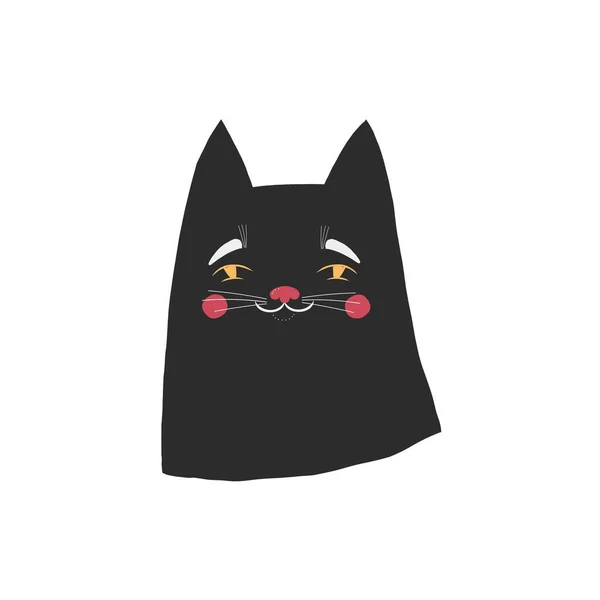 Tête Chat Noire Sur Fond Blanc Drôle Personnage Vecteur — Image vectorielle
