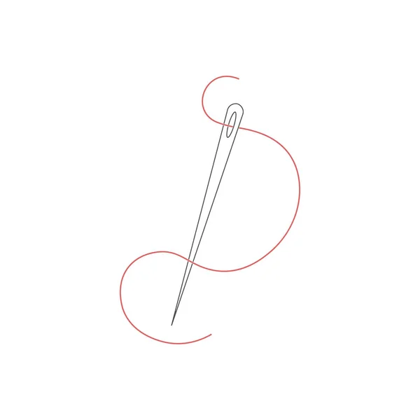 Illustration Vectorielle Simple Aiguille Noire Fil Rouge Sur Fond Blanc — Image vectorielle