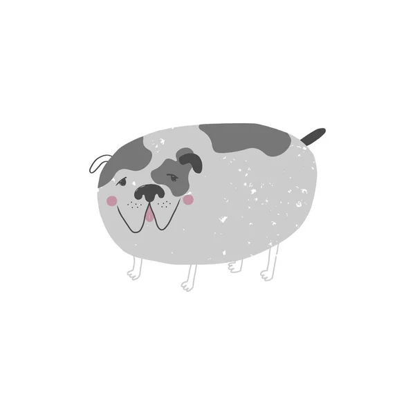 Grappig Karakter Vector Puppy Met Grunge Textuur Grijze Bulldog Geïsoleerd — Stockvector