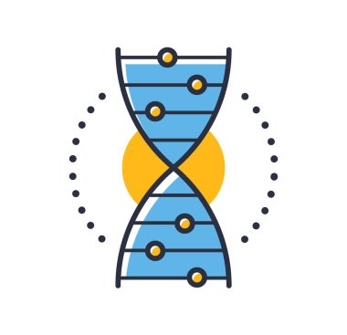 DNA ikonu. Beyaz arka planda DNA ikonu izole edildi. Tasarım elementleri, renkli. Mobil kavramlar ve web uygulamaları için elementler. Düz biçim vektör illüstrasyonu.