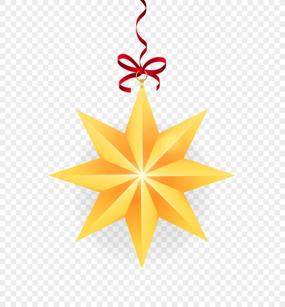 Настоящая Золотая Рождественская Звезда Рождественское Украшение Золотой Звезды Вешалке Елки — стоковый вектор
