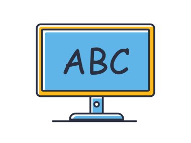 ABC dizüstü bilgisayar ekranında. Çevrimiçi dersler beyaz arka planda izole edildi. Renk tasarımı. Mobil kavramlar, web uygulamaları ve sosyal ağlar için kullanılabilir. Düz biçim vektör illüstrasyonu.