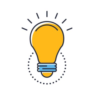 Ampul simgesi. Fikir ve ilham beyaz arkaplanda izole edilmiş. Renk tasarımı. Mobil kavramlar, web uygulamaları ve sosyal ağlar için kullanılabilir. Düz biçim vektör illüstrasyonu.