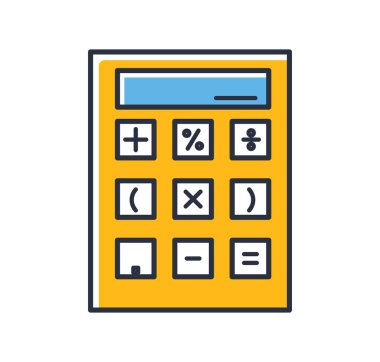 Hesap makinesi simgesi. Matematiksel aygıt beyaz arkaplanda izole edildi. Renk tasarımı. Mobil kavramlar, web uygulamaları ve sosyal ağlar için kullanılabilir. Düz biçim vektör illüstrasyonu.