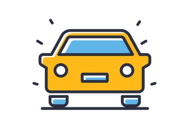 Araba ikonu. Sürücü arabası beyaz arka planda izole edilmiş. Tasarım elementleri, renkli. Mobil kavramlar ve web uygulamaları için elementler. Düz biçim vektör illüstrasyonu.