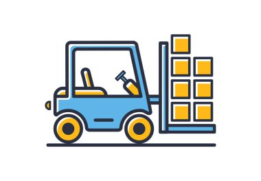 Forklift ikonu. Forklift teslimat kamyonu beyaz arka planda izole edildi. Tasarım elementleri, renkli. Mobil kavramlar ve web uygulamaları için elementler. Düz biçim vektör illüstrasyonu.