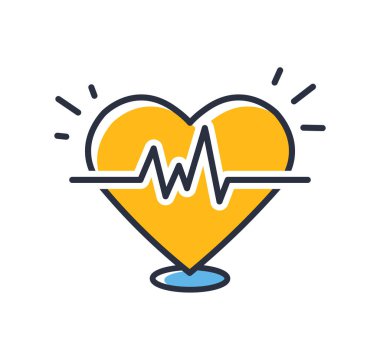 Kalp atışı ikonu. Kalp atışı monitörü beyaz arka planda izole edilmiş bir sinyal. Tasarım elementleri, renkli. Mobil kavramlar ve web uygulamaları için elementler. Düz biçim vektör illüstrasyonu.