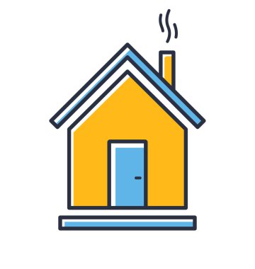 Web ev simgesi. Bina beyaz arka planda izole edilmiş. Tasarım elementleri renkli. Mobil kavramlar, web uygulamaları ve sosyal ağlar için kullanılabilir. Düz biçim vektör illüstrasyonu.