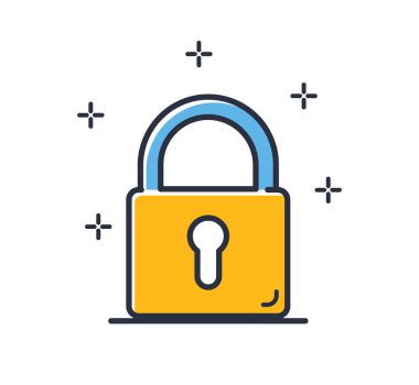 Kilit simgesi. Bilgi koruma simgesi beyaz arkaplanda izole edildi. Tasarım elementleri renkli. Mobil kavramlar, web uygulamaları ve sosyal ağlar için kullanılabilir. Düz biçim vektör illüstrasyonu.