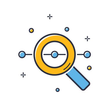 Web sayfası simgesini ara. Kepek beyaz arka planda izole edilmiş. Tasarım elementleri renkli. Mobil kavramlar, web uygulamaları ve sosyal ağlar için kullanılabilir. Düz biçim vektör illüstrasyonu.