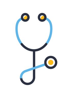 Steteskop ikonu. Beyaz arkaplanda izole edilmiş teşhis sembolü. Tasarım elementleri, renkli. Mobil kavramlar ve web uygulamaları için elementler. Düz biçim vektör illüstrasyonu.