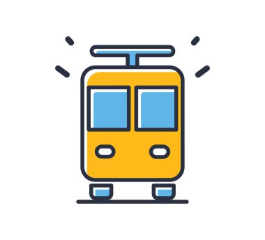 Trolleybus ikonu. Beyaz arka planda şehir taşıma işareti var. Tasarım elementleri, renkli. Mobil kavramlar ve web uygulamaları için elementler. Düz biçim vektör illüstrasyonu.