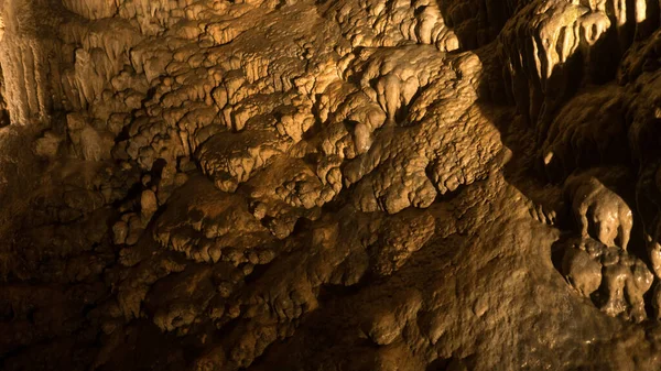 Underground Limestone Cavern Yellow Light — Stock Photo, Image