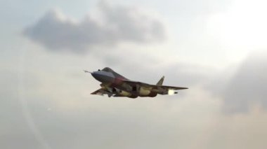 Rus avcı uçağı Sukhoi SU-57 T-50 'nin füzeleri ateşlemesi.