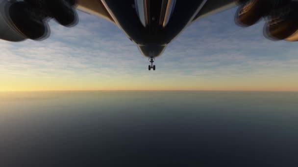 Vliegtuig Trekt Zijn Landingsgestel Terug Als Het Wegvliegt Oceaan Landingsgestel — Stockvideo