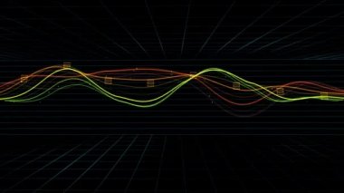 Multiple 3D lines of fluctuating data. Graph showing waves of changes. Multiple values changing together.